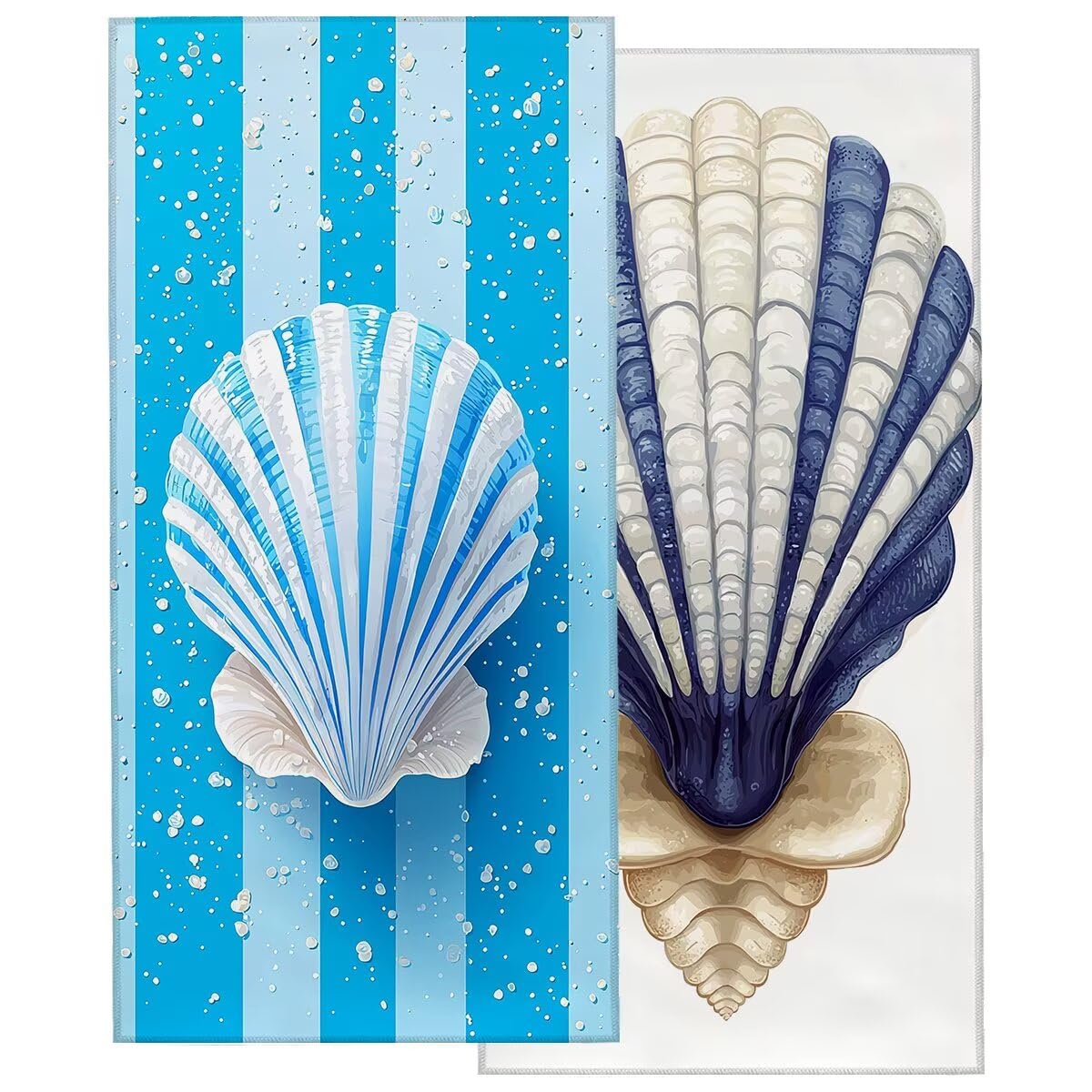 Telo Mare Microfibra, Telo Mare Grande 90x200cm 2 Pezzi, Asciugamano Palestra Donna Asciugatura Rapida, Antisabbia Asciugamano Microfibra, Leggero Asciugamani Palestra per Regalo (Conchiglia) -4188