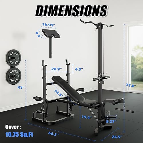 Miniatura 8 de Z3 - Juego de banco de pesas olímpico de 900 libras con extensión de piernas, prensa de entrenamiento 9 en 1 con almohadilla de rizo de predicador y