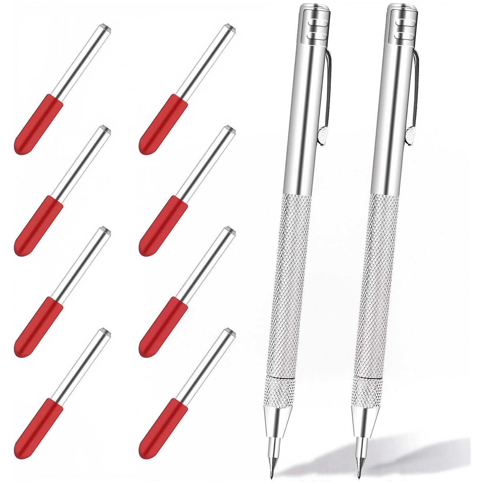 10 spilli per incisione, con penna in carburo di tungsteno, tra cui 2 perni e 8 punte di ricambio, per vetro, ceramica, piastre metalliche