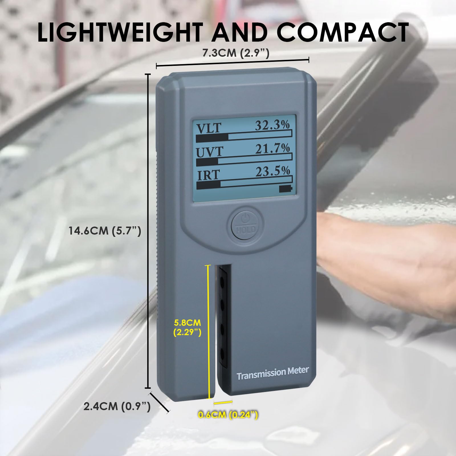 Tintmètre Portable Testeur de teinte de vitre avec écran Rotatif Automatique, Calibration Automatique, Mesure de la transmission et du rejet de la lumière visible (VL), des UV et des IR