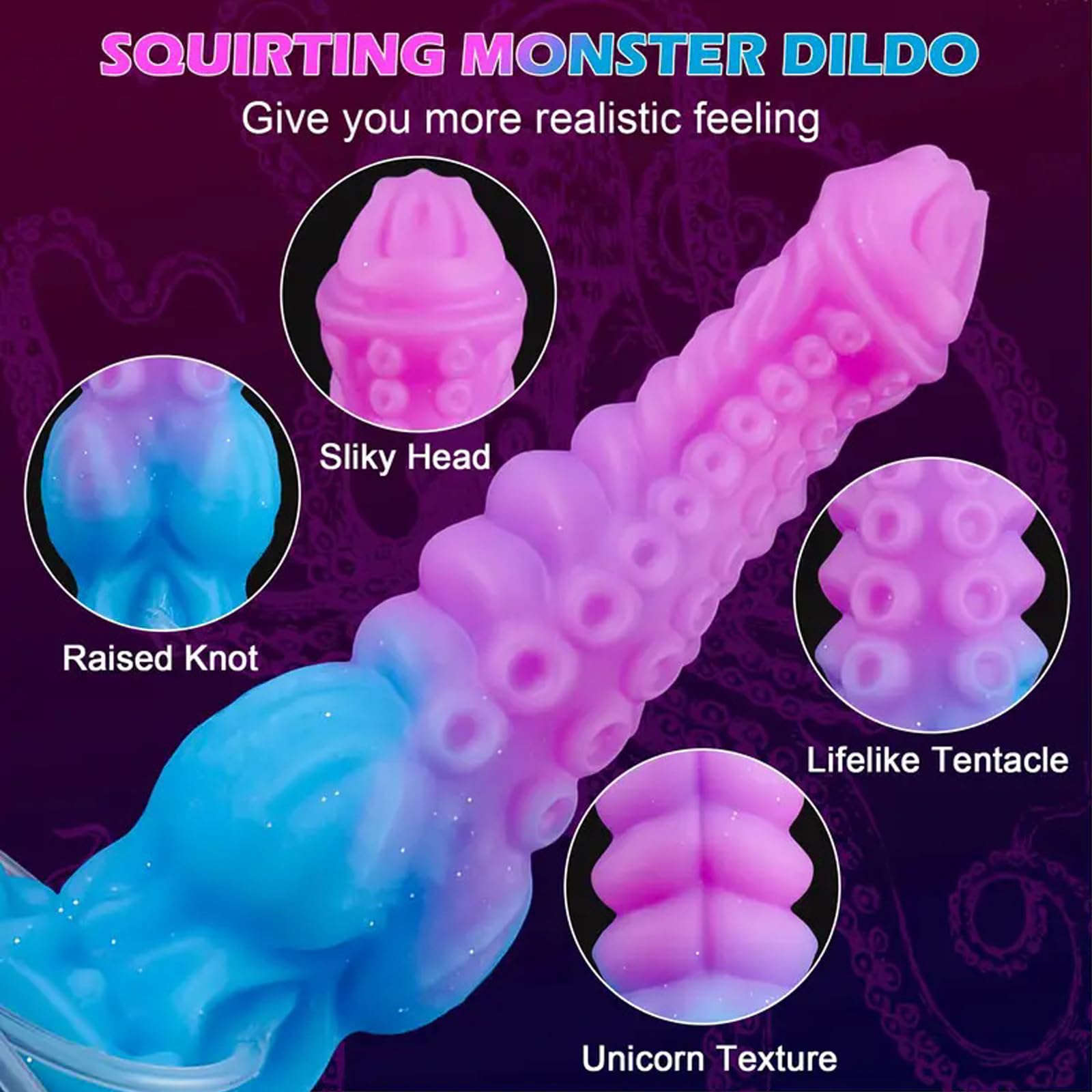 AMAZBEE Plug anal de silicona con función de eyaculación y efecto de eyaculación Plug anal con eyaculador Juguete sexual gigante con estructura de tentáculos (L)