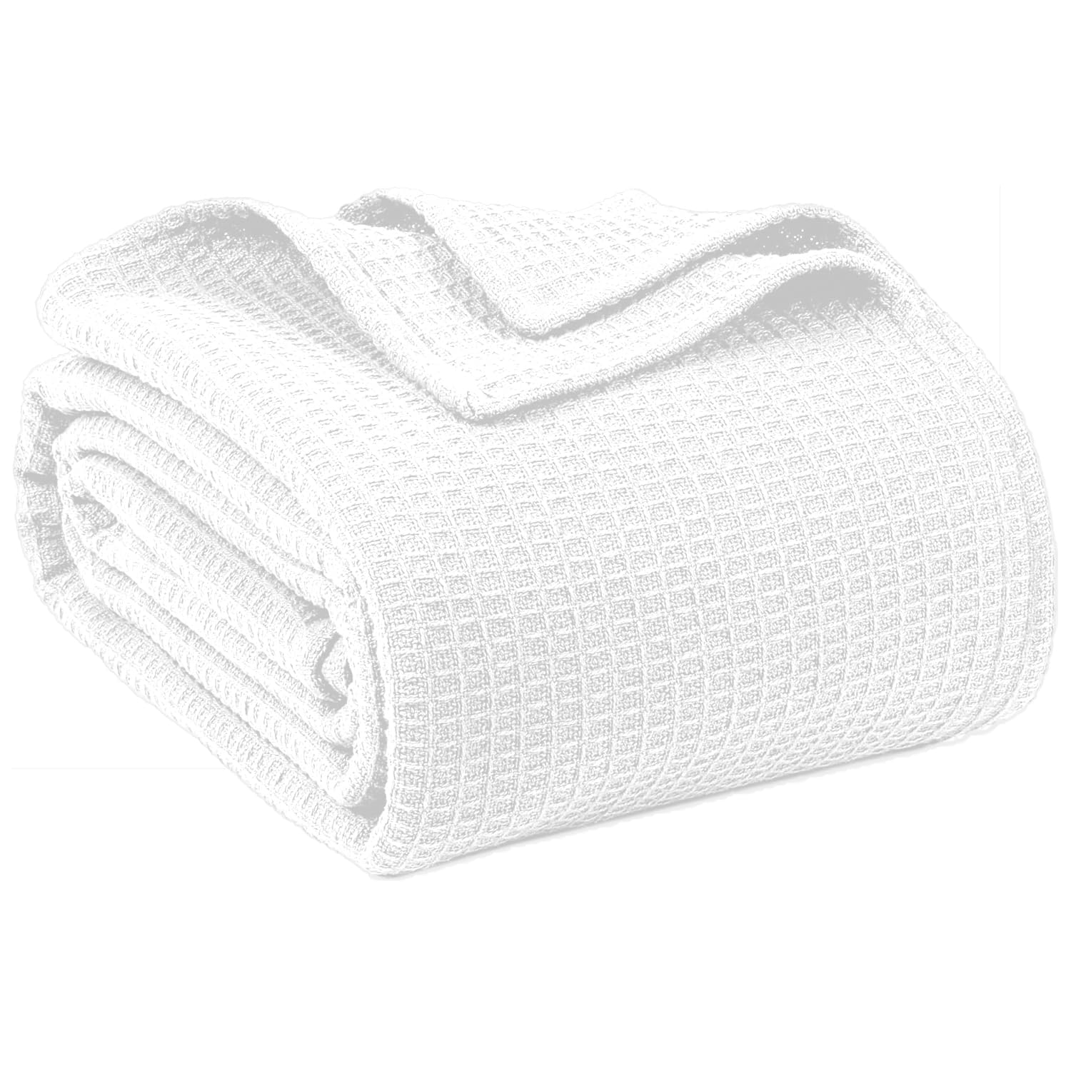 100% Cotton Blankets for Bed - Waffle Weave Blankets for Summer, Lightweight and Breathable Soft Woven Blanket for Spring (White, Throw XL (50" x 70"))