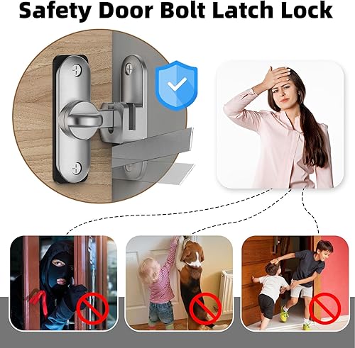 Miniatura 7 de Cerradura de puerta corrediza de granero, cierre de puerta corrediza de 90180 grados para granero, mascota, baño, al aire libre, garaje, ventana (1,