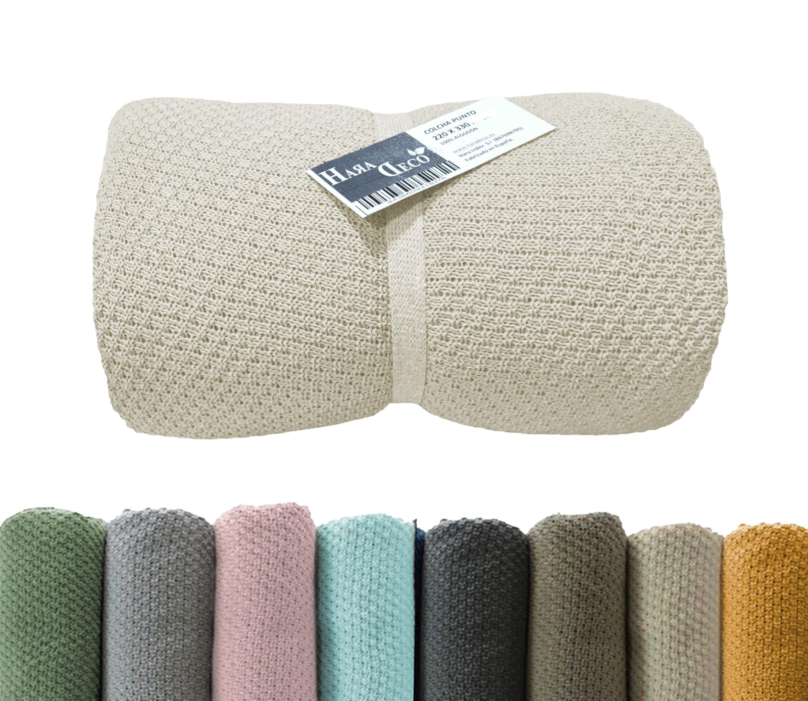 HaraDeco Mantas para Cama Sofá 100% Algodón Tacto Suave, Manta Decorativa para Pie de Cama, Plaid Cubrecama de Punto Fabricado Nacional(Crudo, 130x160cm)