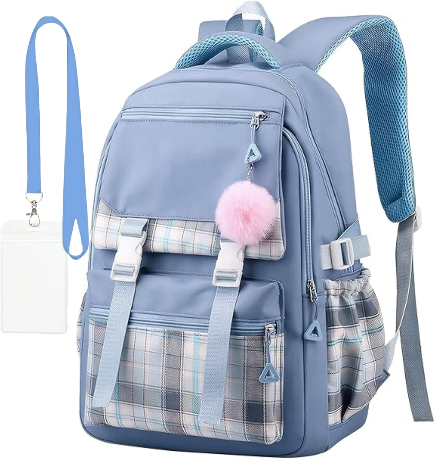 Aryan Blue Backpack Womens, 17In Lightweight Cute School Bag for Teenage Girls, Laptop Rucksack Daypack for School College Commuting Travel (Blue)