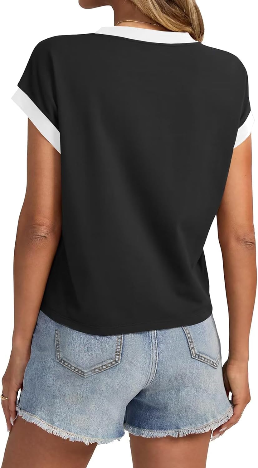 SOFIA'S CHOICE Ringer Tee Women Basic Crew Neck Short Sleeve Crop Top - Image 4