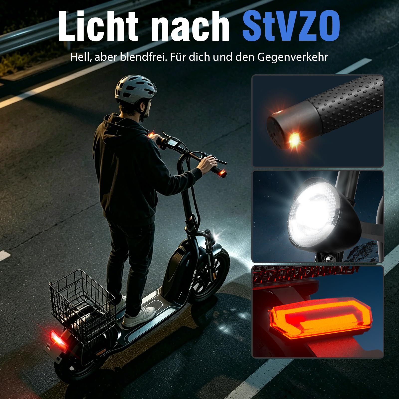 iScooter E Scooter mit Straßenzulassung für Erwachsene mit 16*3 Zoll Fat Winterreifen, 70-80km Reichweite ABE Faltbarer Elektroroller, Herausnehmbarer Akku, Korb, Stoßdämpfung, 150 kg Tragkraft, App