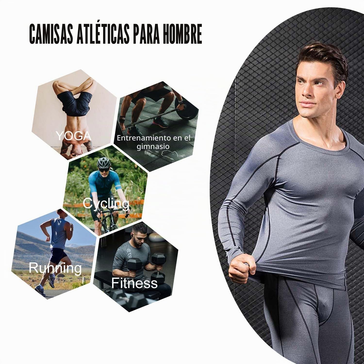 Camisas de compresión para hombre, manga larga, cuello redondo, secado rápido, entrenamiento, correr, atletismo, capa base de compresión para hombre