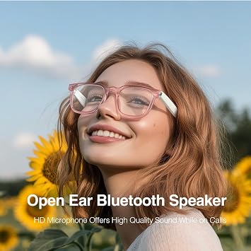 Bluetooth Audio Smart Glasses,Built-in Mic Speakers (White-Pink)