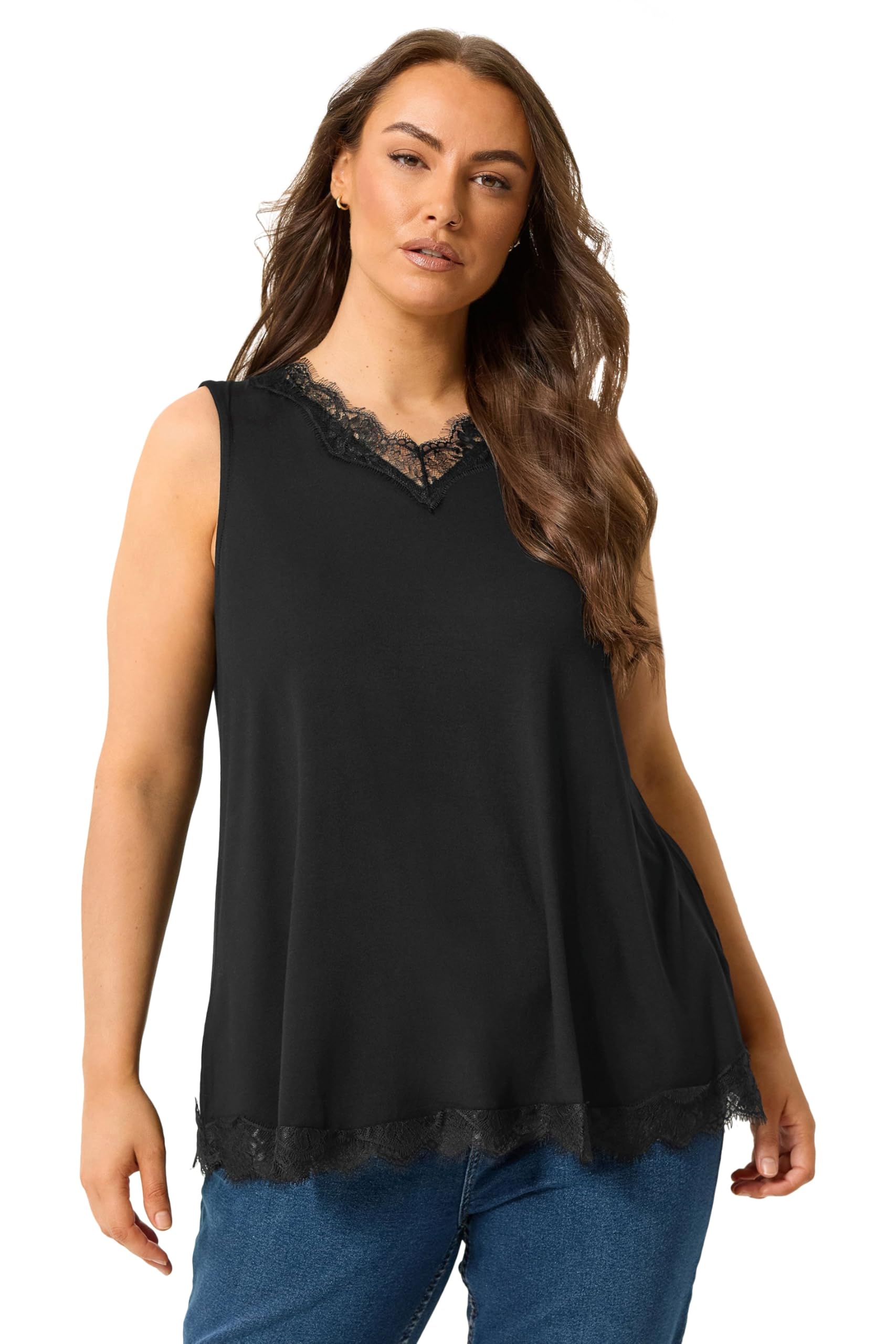 Yours Women's Black Lace Trim Vest Top In Size 22-24
