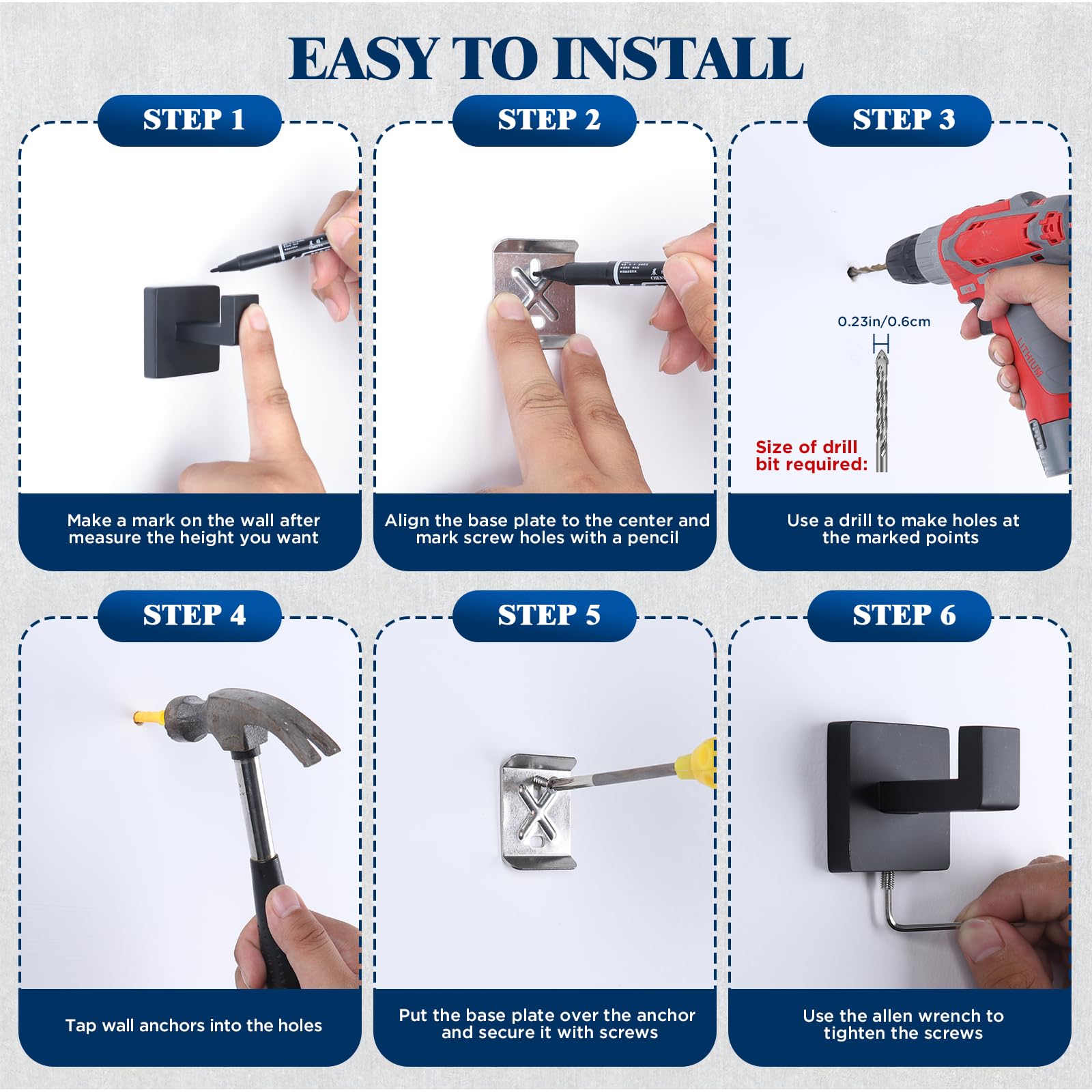 10-Pieces Matte Black Bathroom Accessories Set 16 Inch Bath Towel Bar Set SUS 304 Stainless Steel Bathroom Hardware — view 8