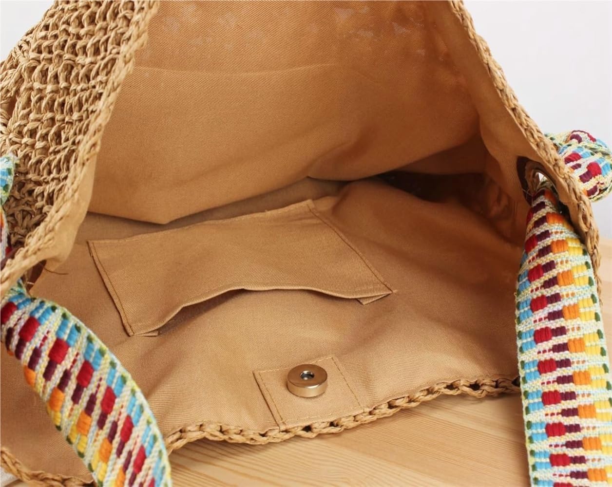 Bolso de Paja Bolso De Mano Paja para Verano, Playa, Bolsos Hombro Tejidos Mujer(Beige)