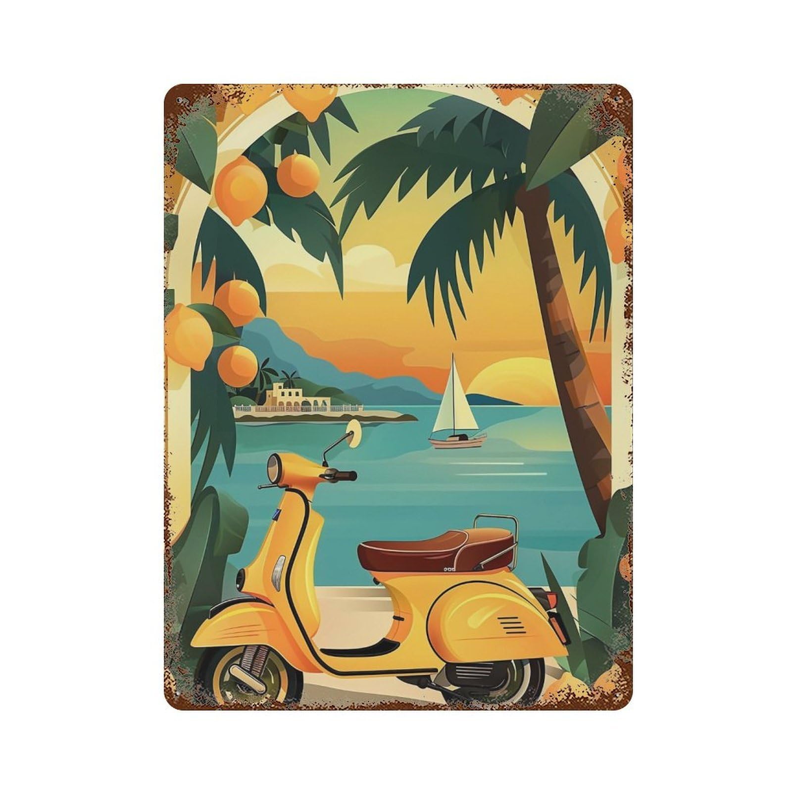 HDURYEYRYY Lemon Coast Vespa Escape 01 Wall Retro Iron Vintage Art Metal Tin Sign Poster Modern Home Cofffee Club Art Bar Shop Decor 40x30cm