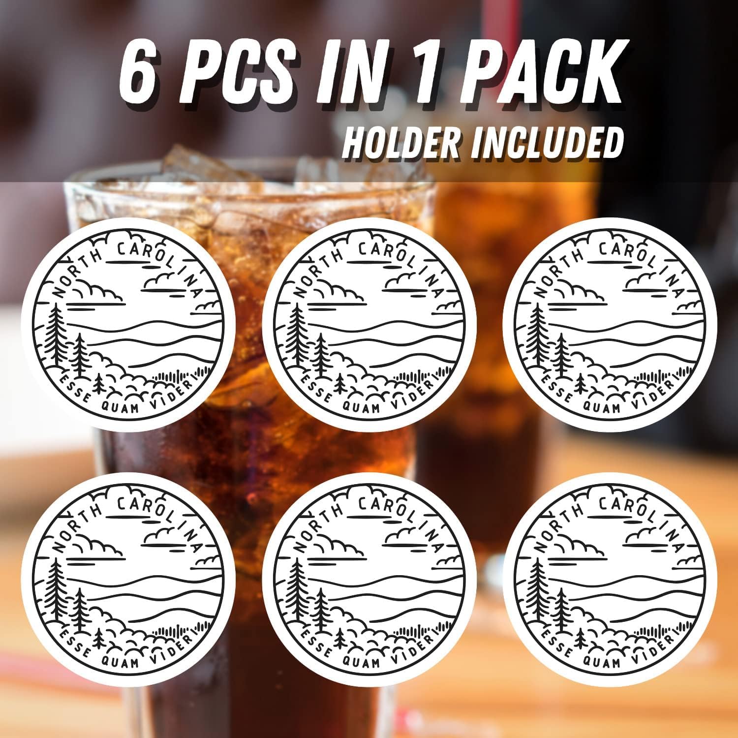 Onebttl North Carolina Gifts Coaster Souvenir, Travel Homesick Gifts, Home Decor for Women, Moving, Housewarming, Set of 6, Ceramic, Absorbent with Cork Base - Image 5