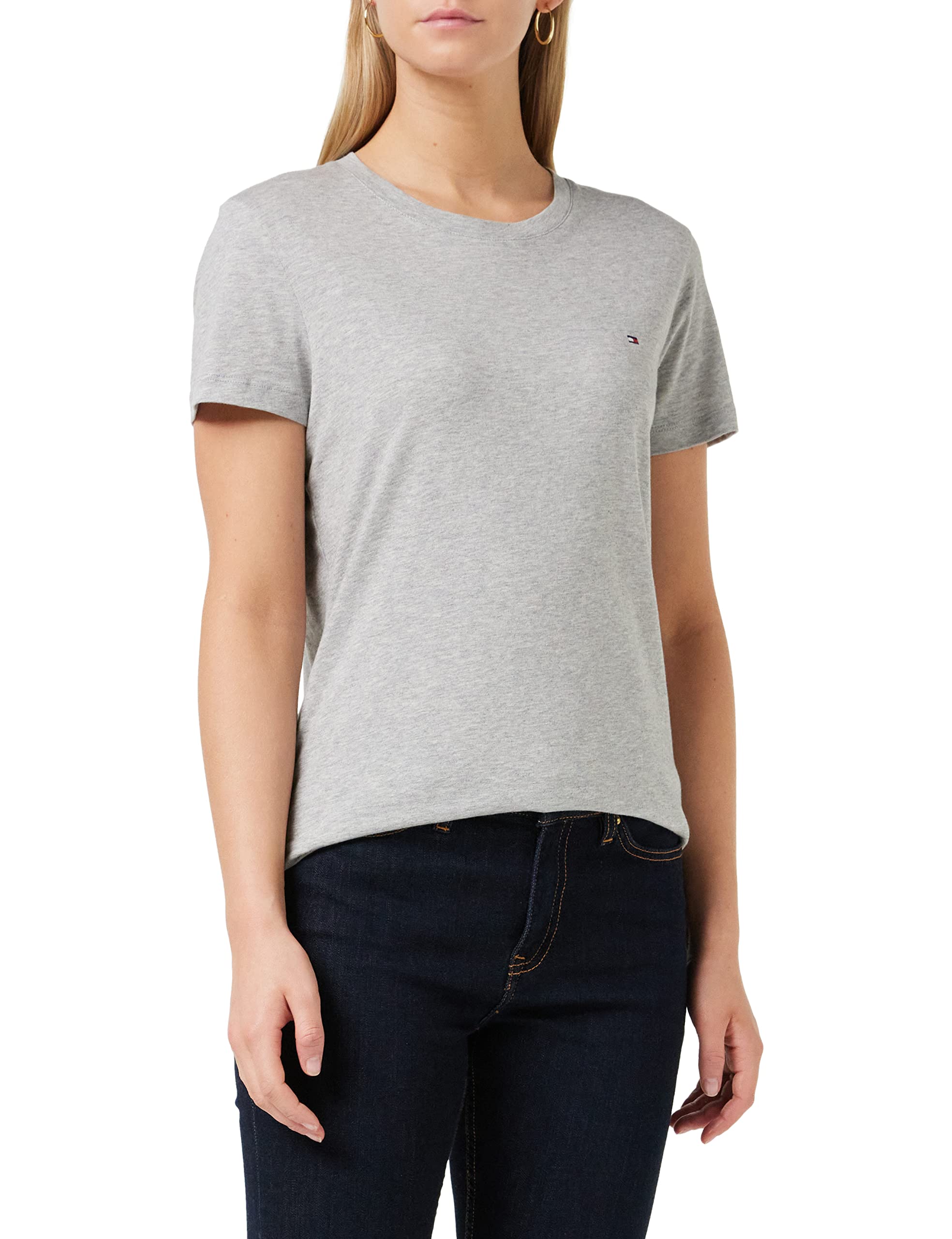 Tommy Hilfiger Women's Heritage Crew Neck Tee Ww0ww22043 T-Shirt, Grey (Light Grey Htr), L