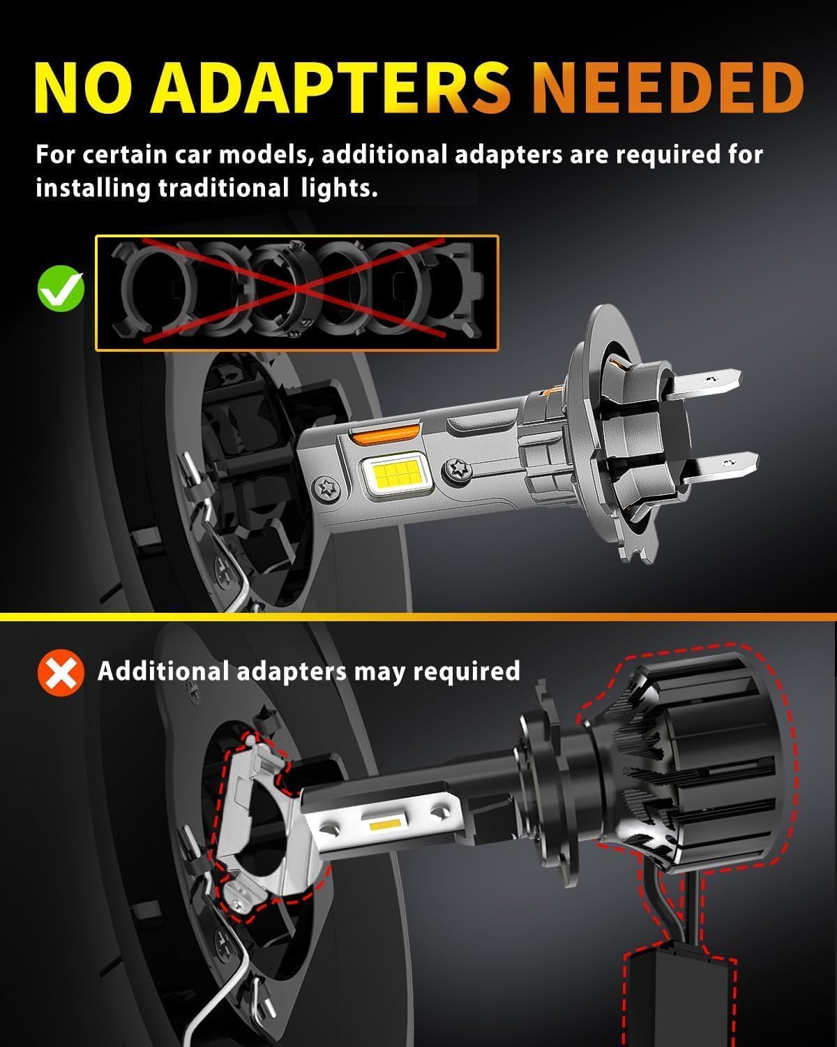 Termitor Latest H7/H7LL Bulbs, 50,000LM 900% Brightness, 6500K White Super Bright, 1:1 Halogen Size, 6500 Cool White H7 Fog Lights, No Adapter Required, Easy Install, Non-Polarity, Pack of 2