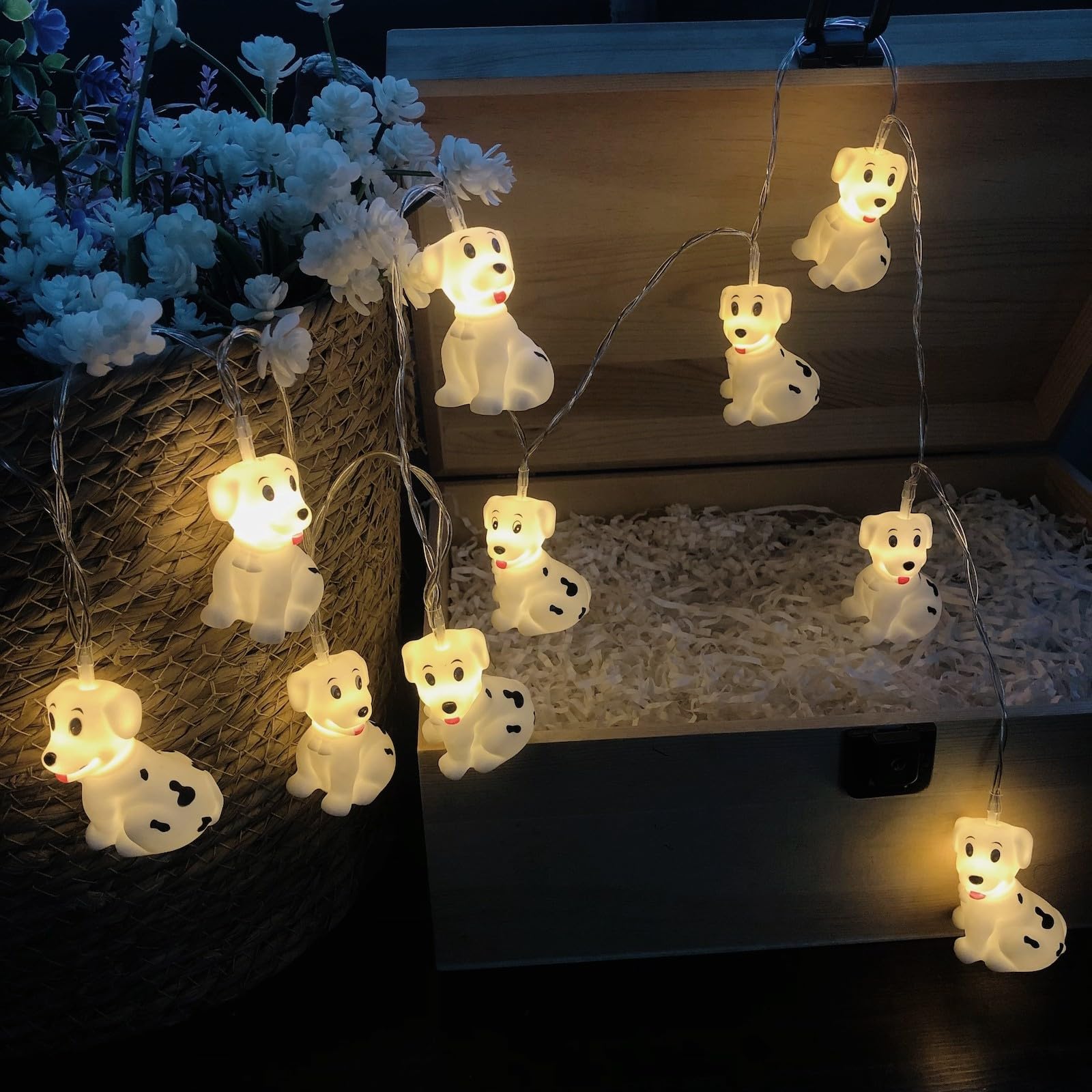 Cute Animal Spotty Dog Shape Fairy String Lights Battery Powered Night Light for Halloween Christmas Thanksgiving Tree Decorative Home Party Children Kids Bedroom Decoration (3m/20led, Warm White)