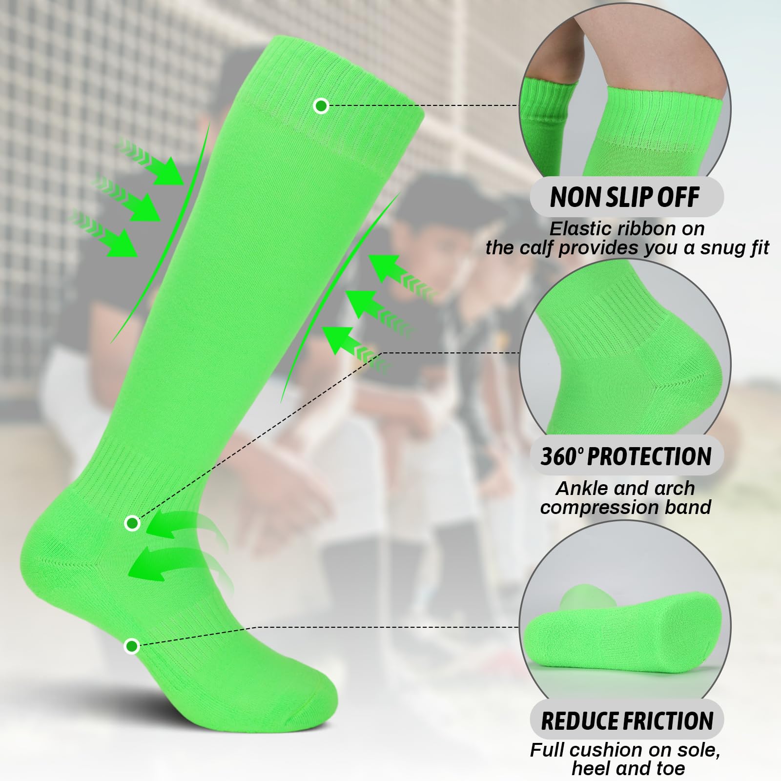 24 Paar Kindersocken für Jugendliche, Fußball-Baseball-Socken, kniehohe Socken