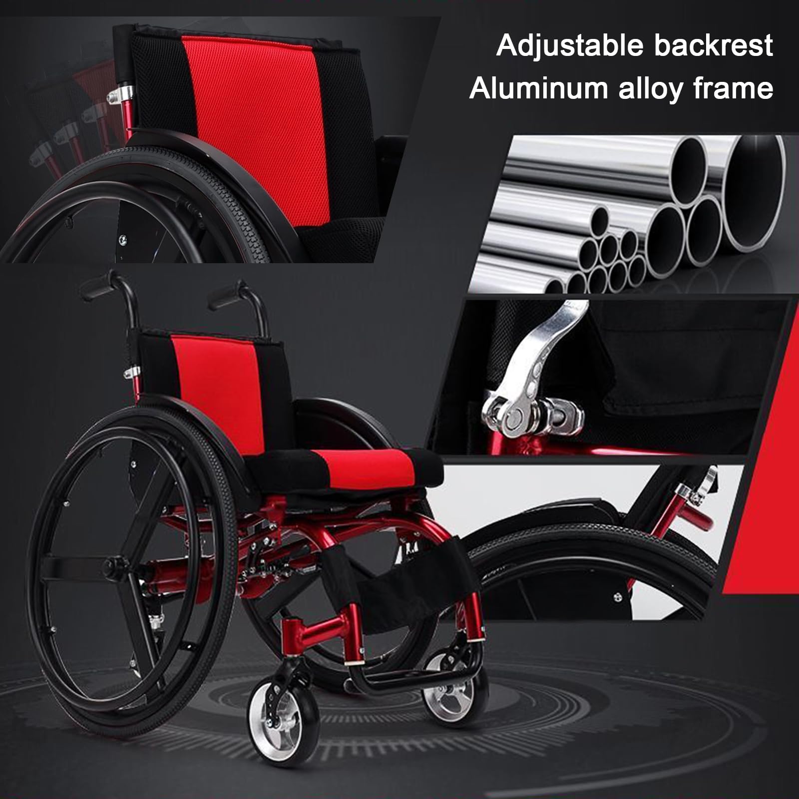 Silla De Ruedas Deportiva Ligera Plegable,Silla De Ruedas De Aleación De Aluminio,reposapiés oscilante, Altura Regulable,sillas De Ruedas Manuales Autopropulsadas(B)