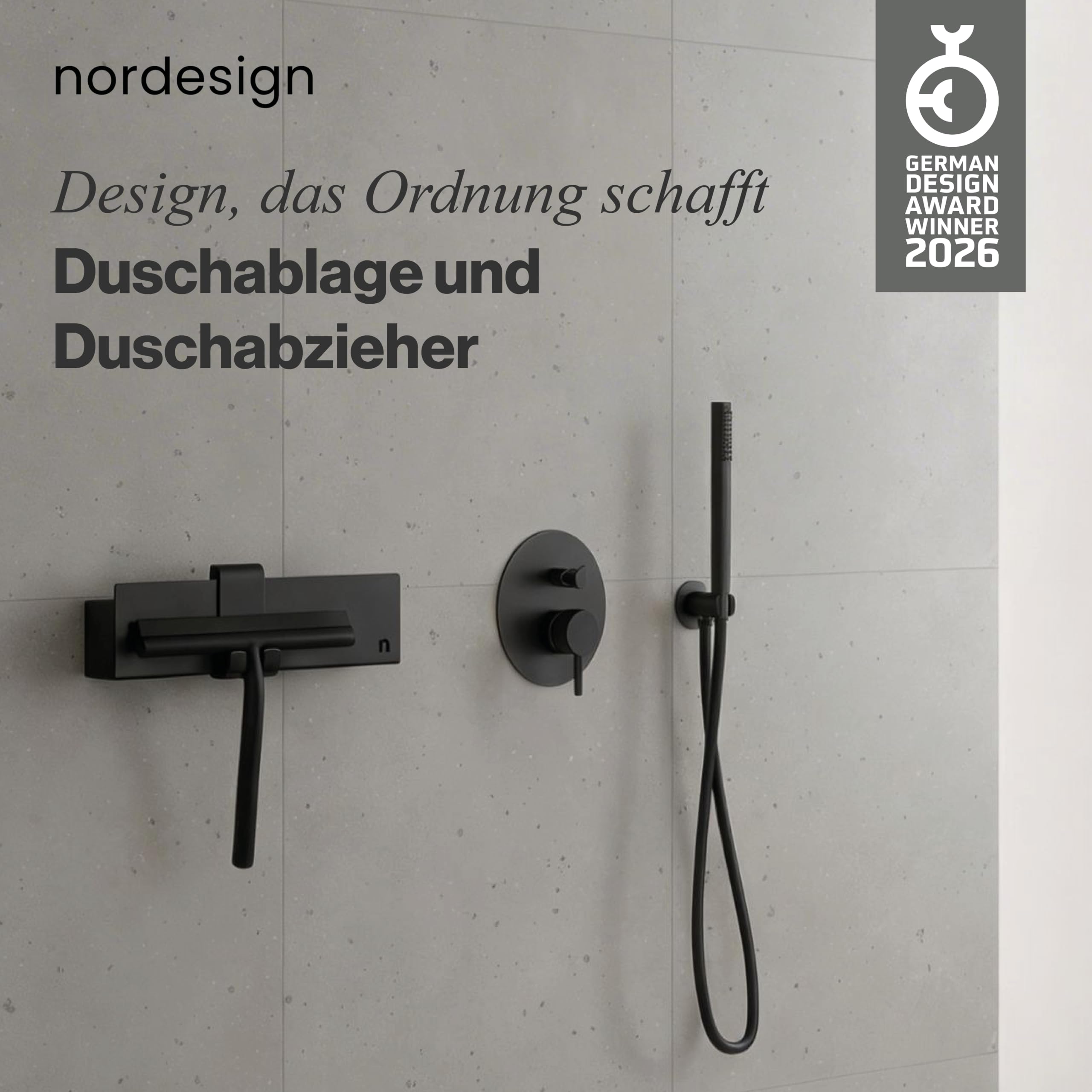 nordesign Duschablage Set 2-teilig mit Duschabzieher, schwarz, ohne Bohren