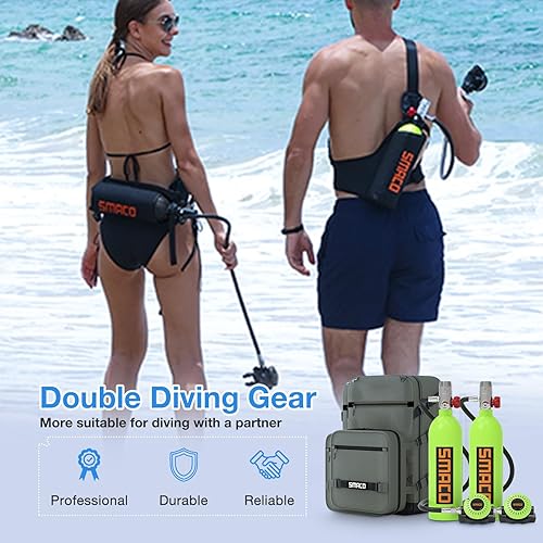 Miniatura 2 de SMACO Mini tanque de buceo 1L para buceo en aguas poco profundas, kit de buceo doble, soporte de 15-20 minutos, respiración subacuática, kit de