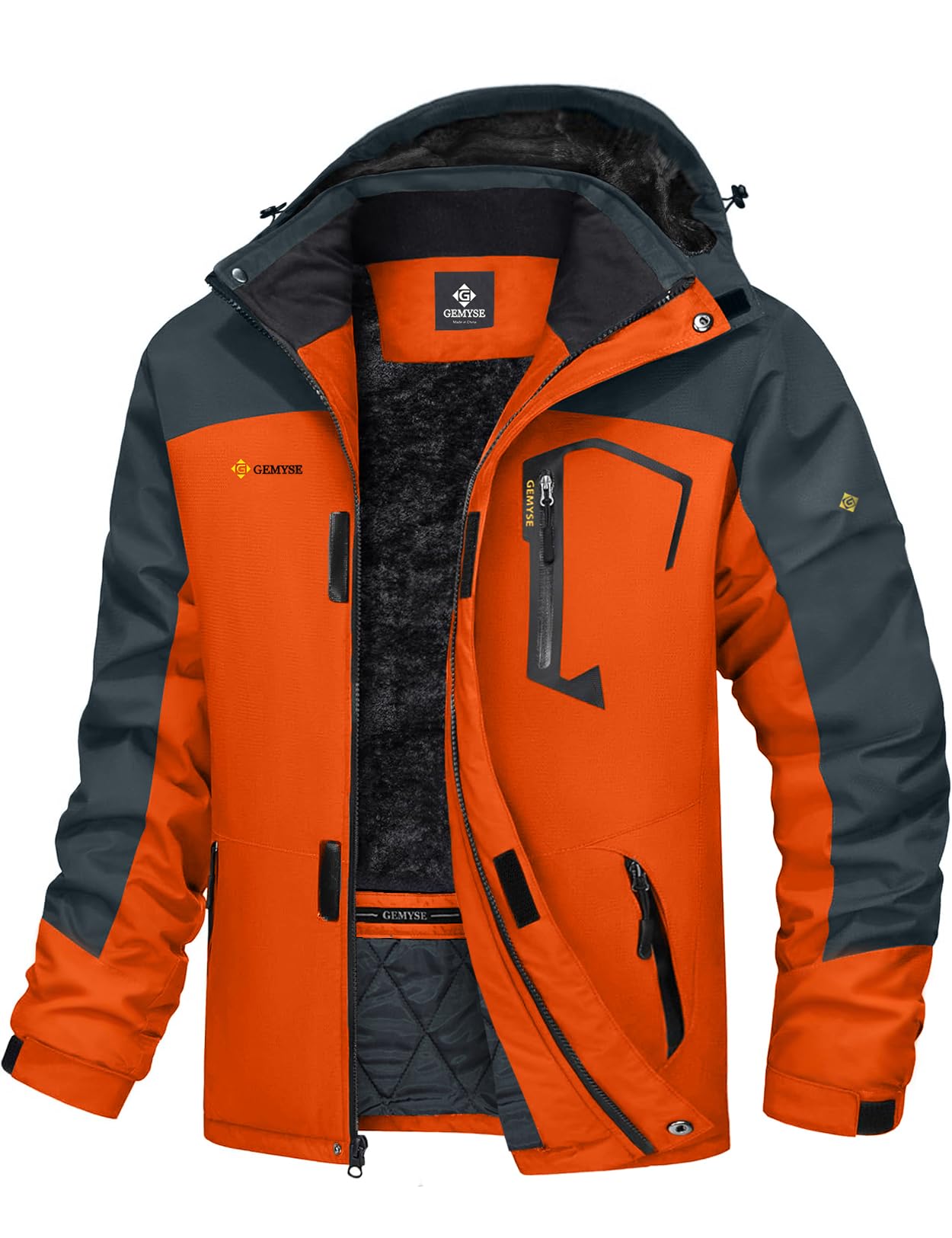 GEMYSE Uomo Giacca da Sci impermeabile montagna giubbotto da neve invernale antivento Cappotto con Cappuccio