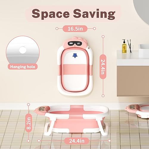 Vista 56 de AVIDOR Bañera para bebé, bañera plegable para recién nacidos a niños pequeños, bañera esencial duradera, bañera portátil de viaje con cojín suave