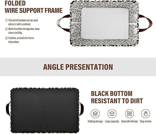 Miniatura 4 de Leopard Pattern Cream Black Storage Baskets Storage Cubes Organizer with Handles Books Towels and Clothes for Shelves Closet Books cajas de