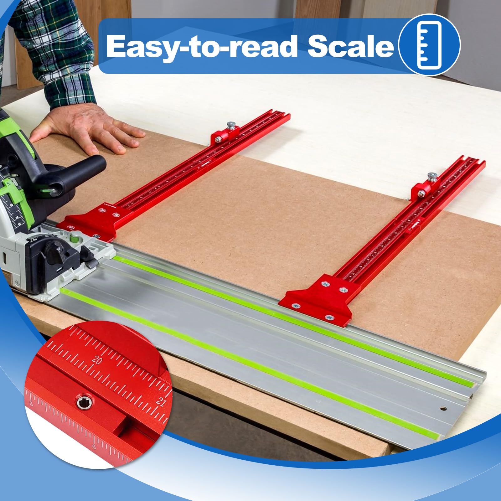 Sistema di guide parallele, sistema di binari in lega di alluminio, set di binari per sega circolare, guida per seghe circolari, staffa per guida fissa, strumenti ausiliari per sega circolare