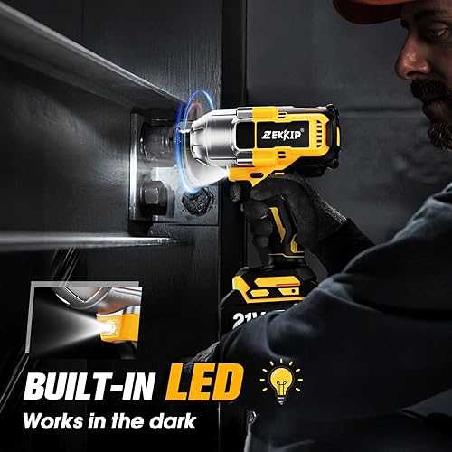 Miniatura 7 de Llave de impacto inalámbrica, pistola de impacto de 1/2, 958 pies-libras (1300 N.m) 3500 RPM destornillador de impacto de alto par sin escobillas, 2