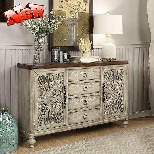 Upgrade Thicken Solid Wood Sideboard Buffet with Storage, Elegant 60