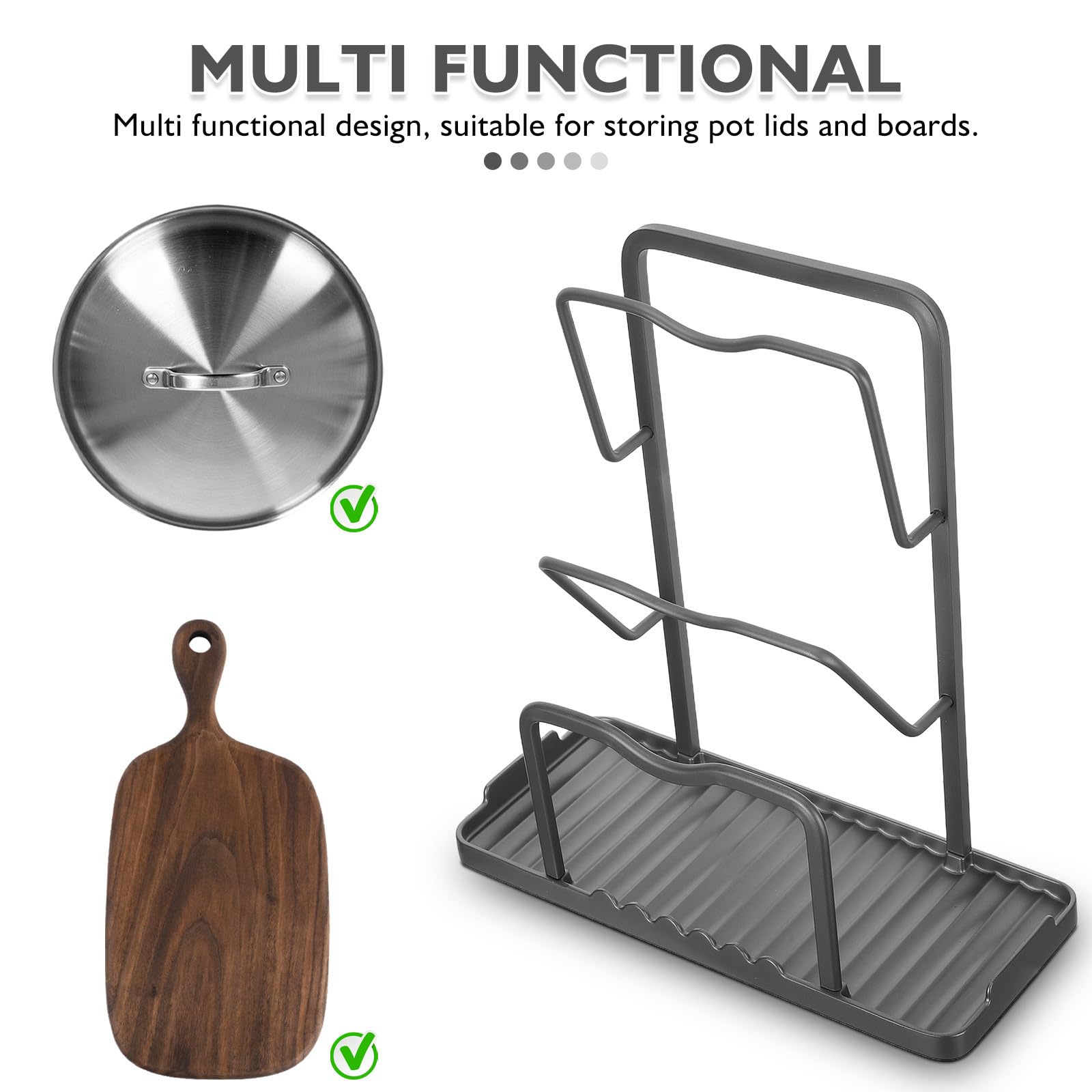 MAGICLULU Topfdeckelhalter 3-stöckig mit Abtropfschale, Küchenregal Grau