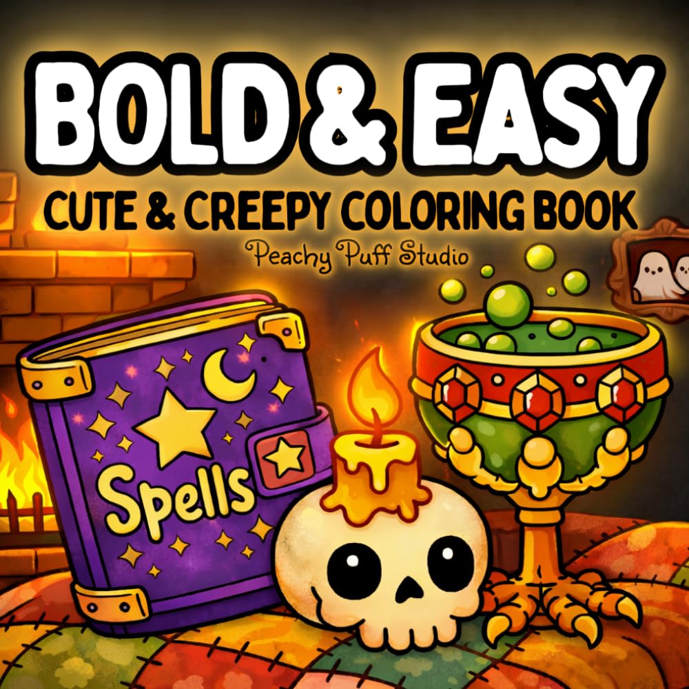Bold and Easy: Simple Halloween Coloring Book with Cute and Creepy Aesthetic for Kids, Teens and Adults featuring Hygge Fall Characters, Scary Kawaii ... for Markers, Great for Relaxation and Gifting