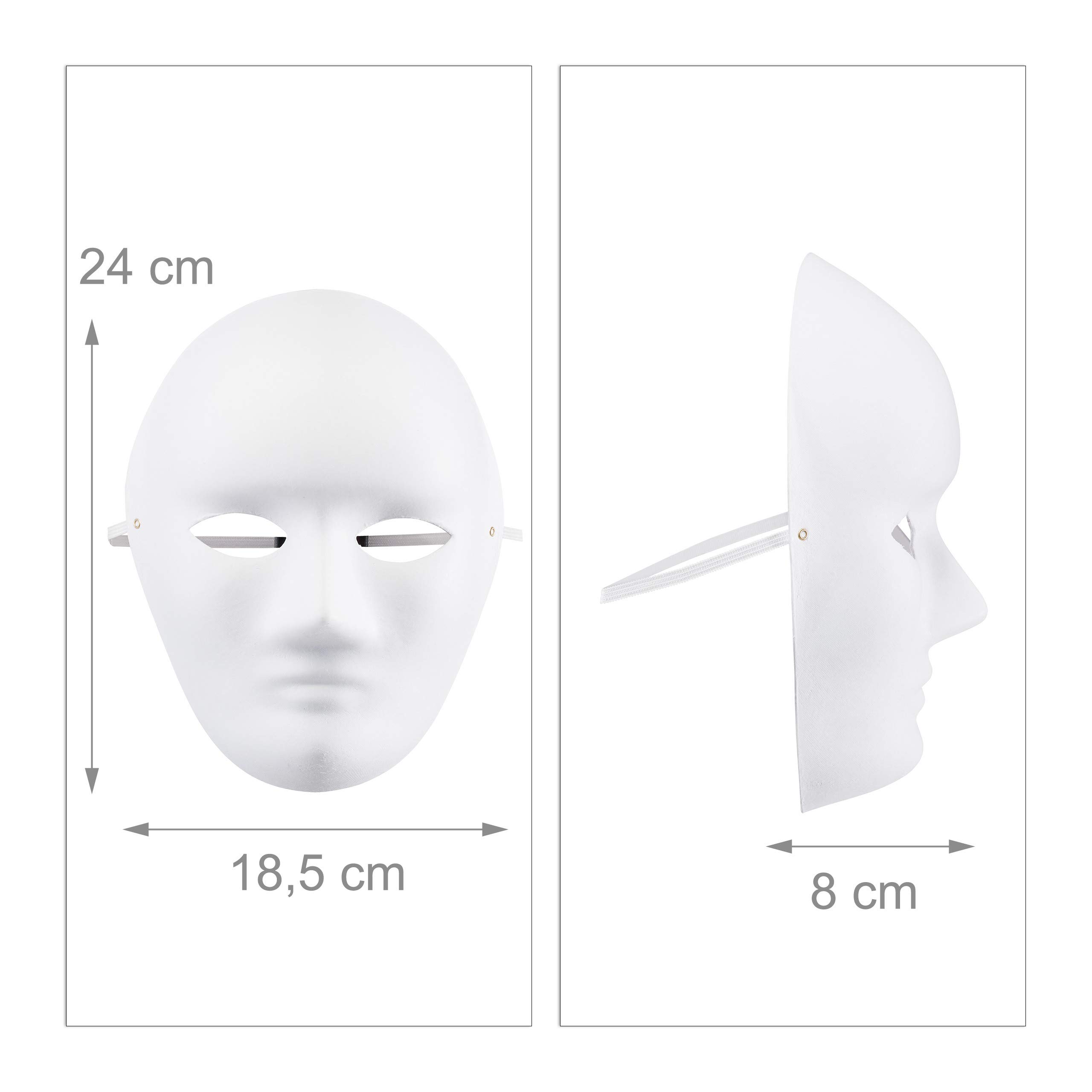 Relaxdays Masques, lot de 40, personnaliser et peindre, carnaval, carton, visage H x L x P 24 x 18,5 x 8 cm, blanc