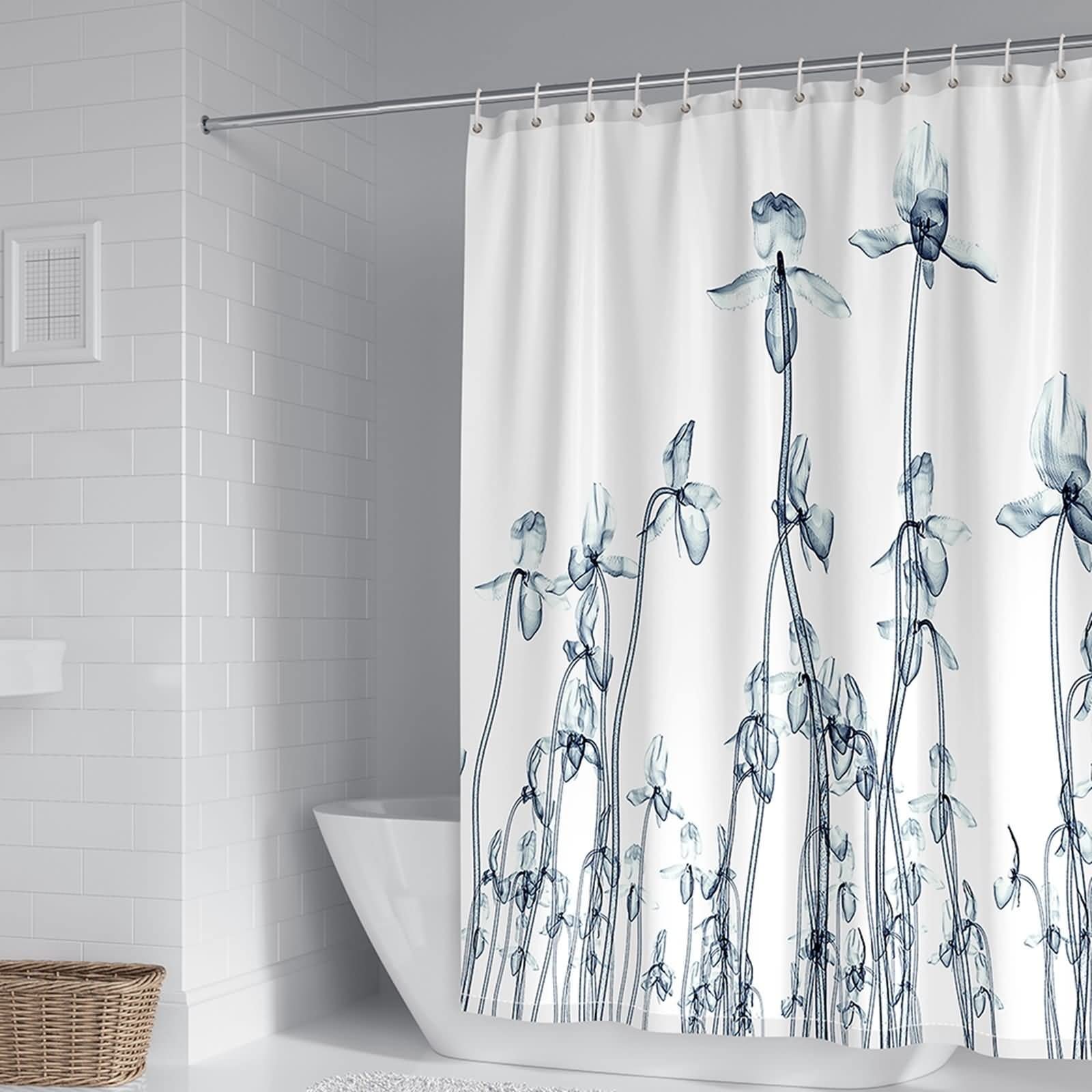 Duschvorhang 180X200 Antischimmel, Duschvorhang Polyester Grau Blumenmuster mit Pflanzenmotiv Stilvoller Duschvorhang