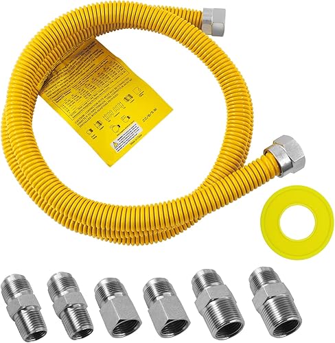 Miniatura 8 de MCAMPAS Línea flexible de gas de acero inoxidable de 72 pulgadas para secadora, calentadores de garaje, estufas de gas, calentador de agua línea