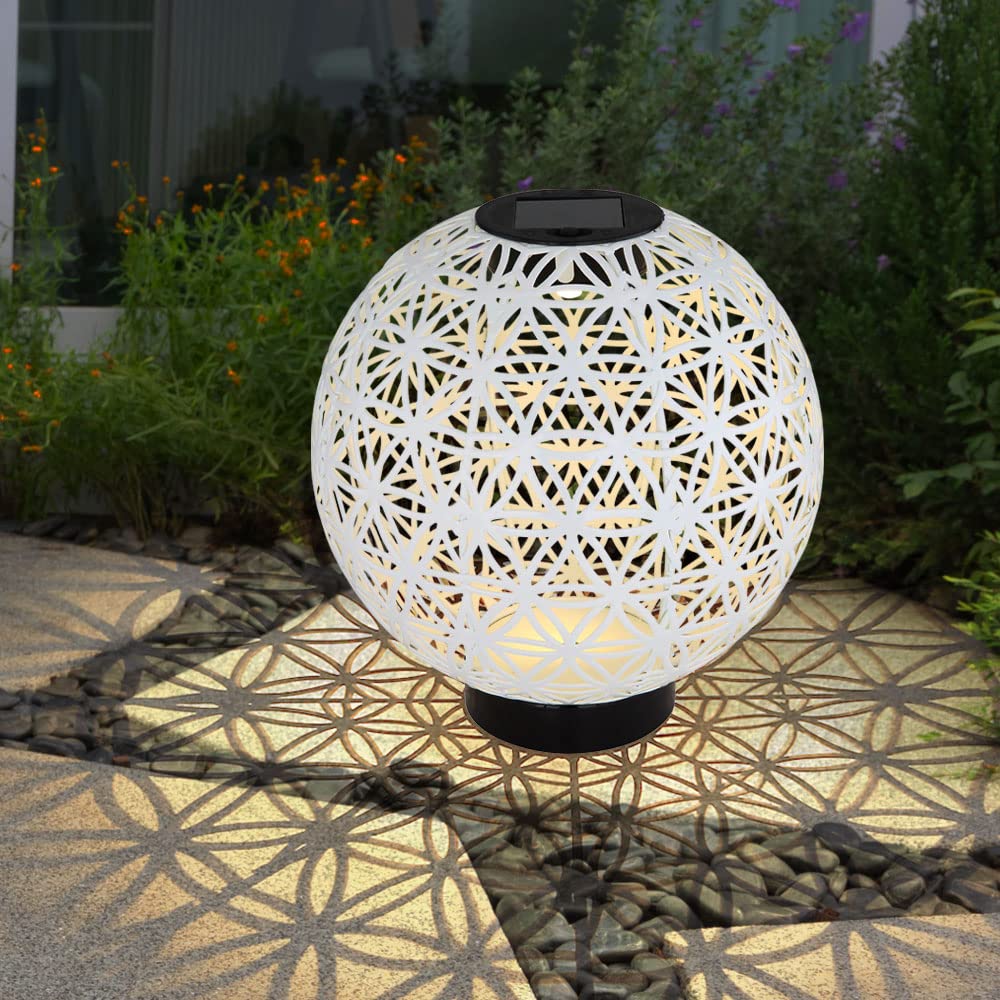 Kugelsolarleuchten für Außen Solarlampe orientalische Kugel LED Gartenkugeln Solar, Beton Optik in weiß Lichteffekt, 1x LED warmweiß, DxH 20x21 cm