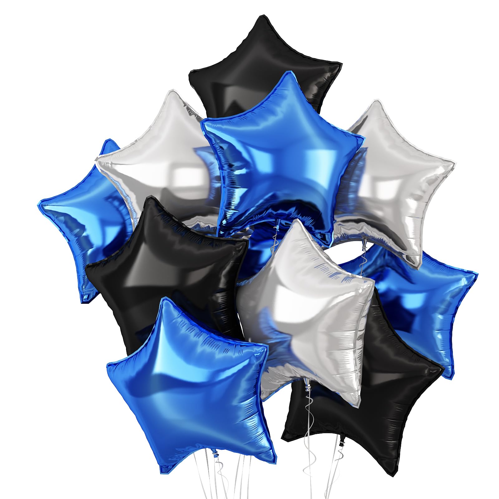 Blue Silver Star Balloons,10Pcs Black Silver Star Shaped Foil Balloons,18Inch Black Blue Helium Balloon for Graduation,Birthday,Anniversary,Wedding