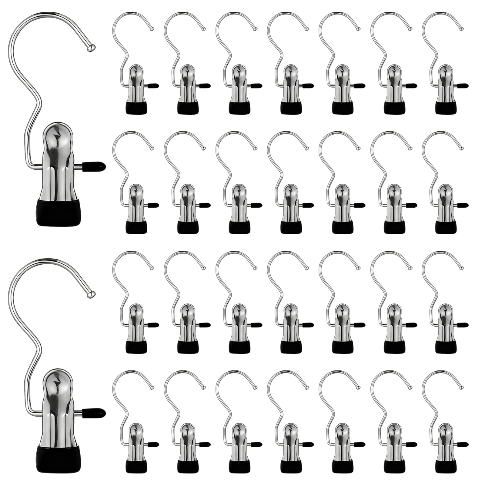 Portable Laundry Hook Hanger Clips, 30 Pcs Stainless Steel Metal Clothes Pegs, No-slip Metal Coat Hanger with Clips for Towels Socks Clothes Boots Hangers Home Travel