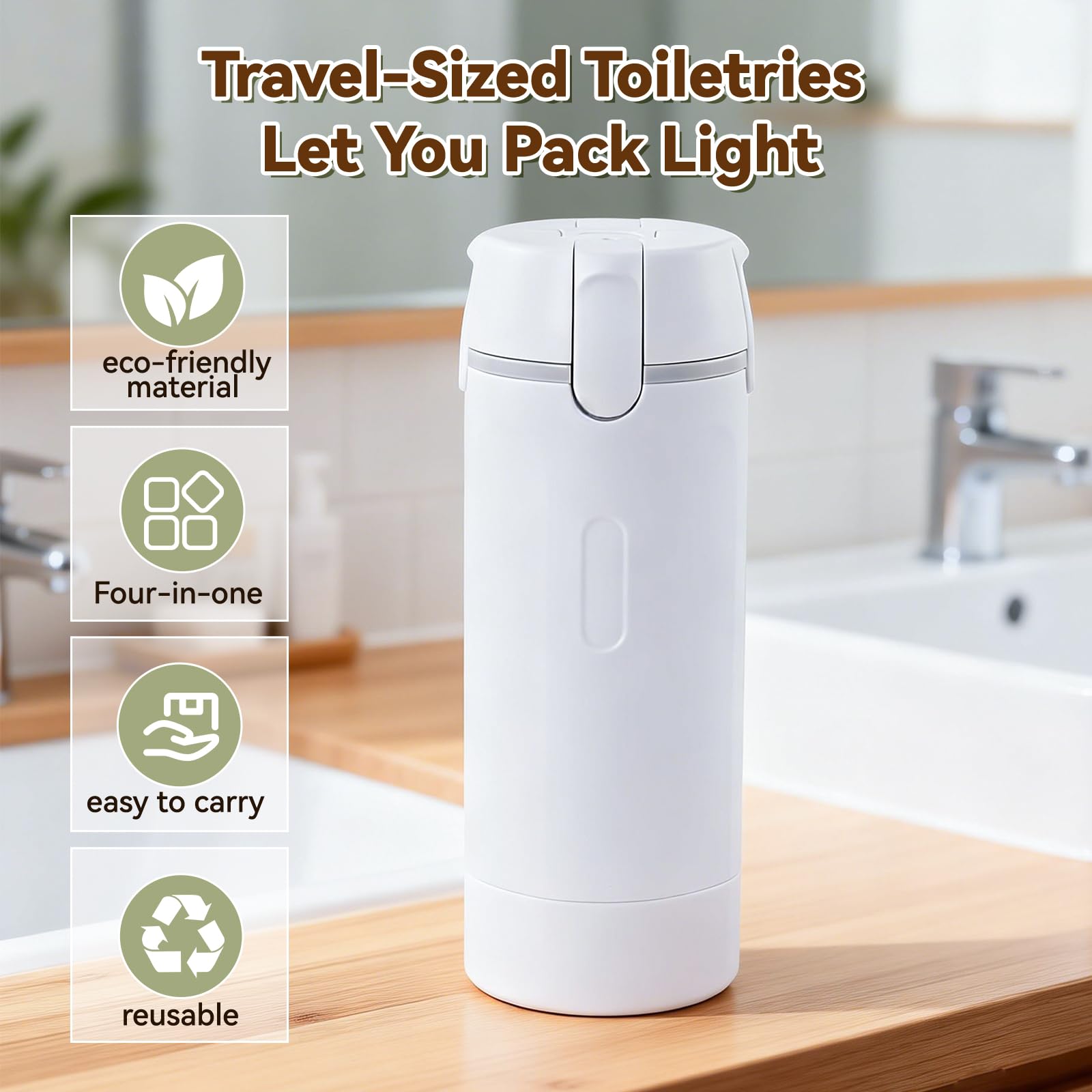 4 in 1 Travel Dispenser,Travel Shampoo and Conditioner Bottles,Refillable Leak Proof Containers Toiletries for Vacation and Business Travel120ML White - 4