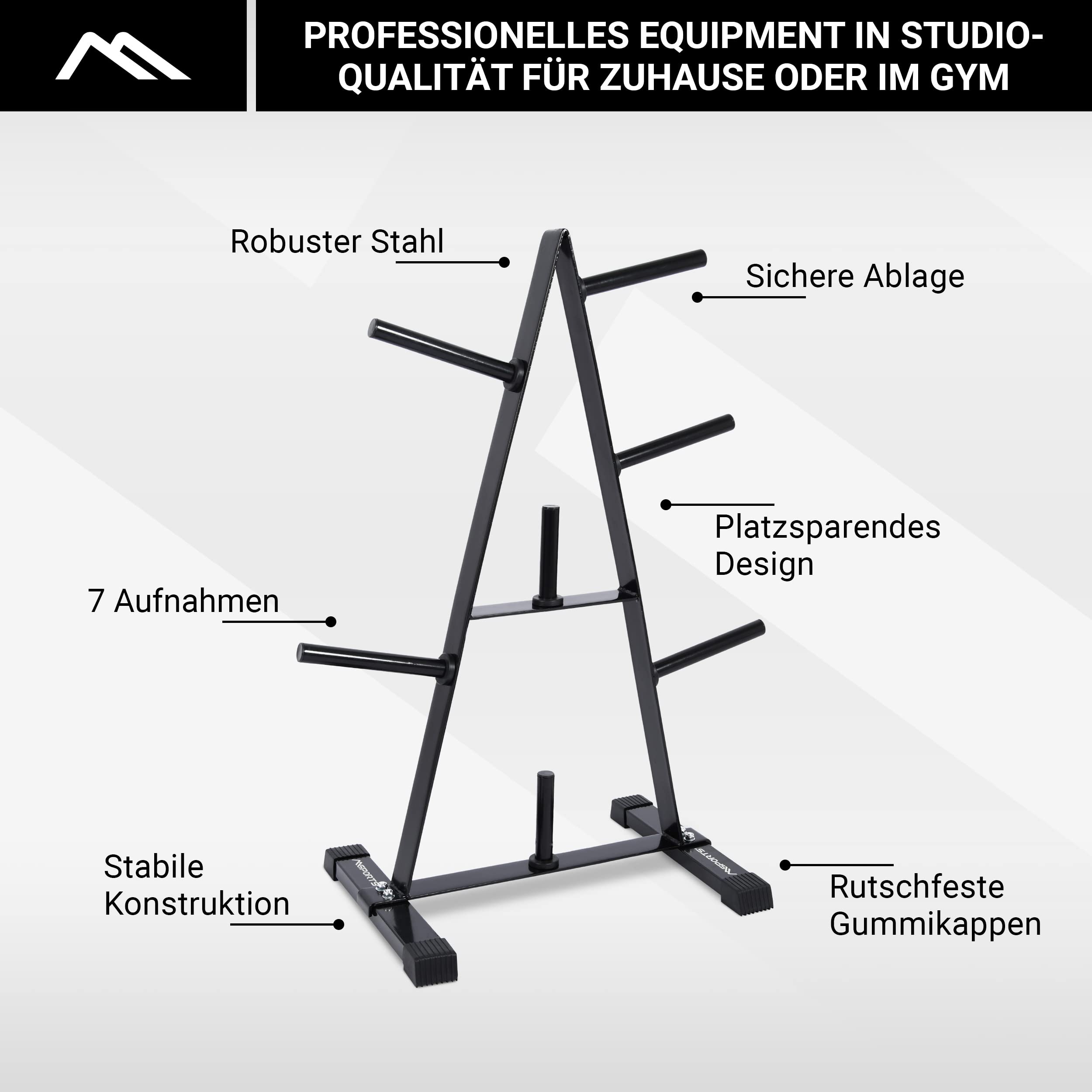 MSPORTS Hantelscheibenständer Premium Hantelbaum, Scheibenaufnahme: 30mm, bis 250 kg belastbar Schwarz