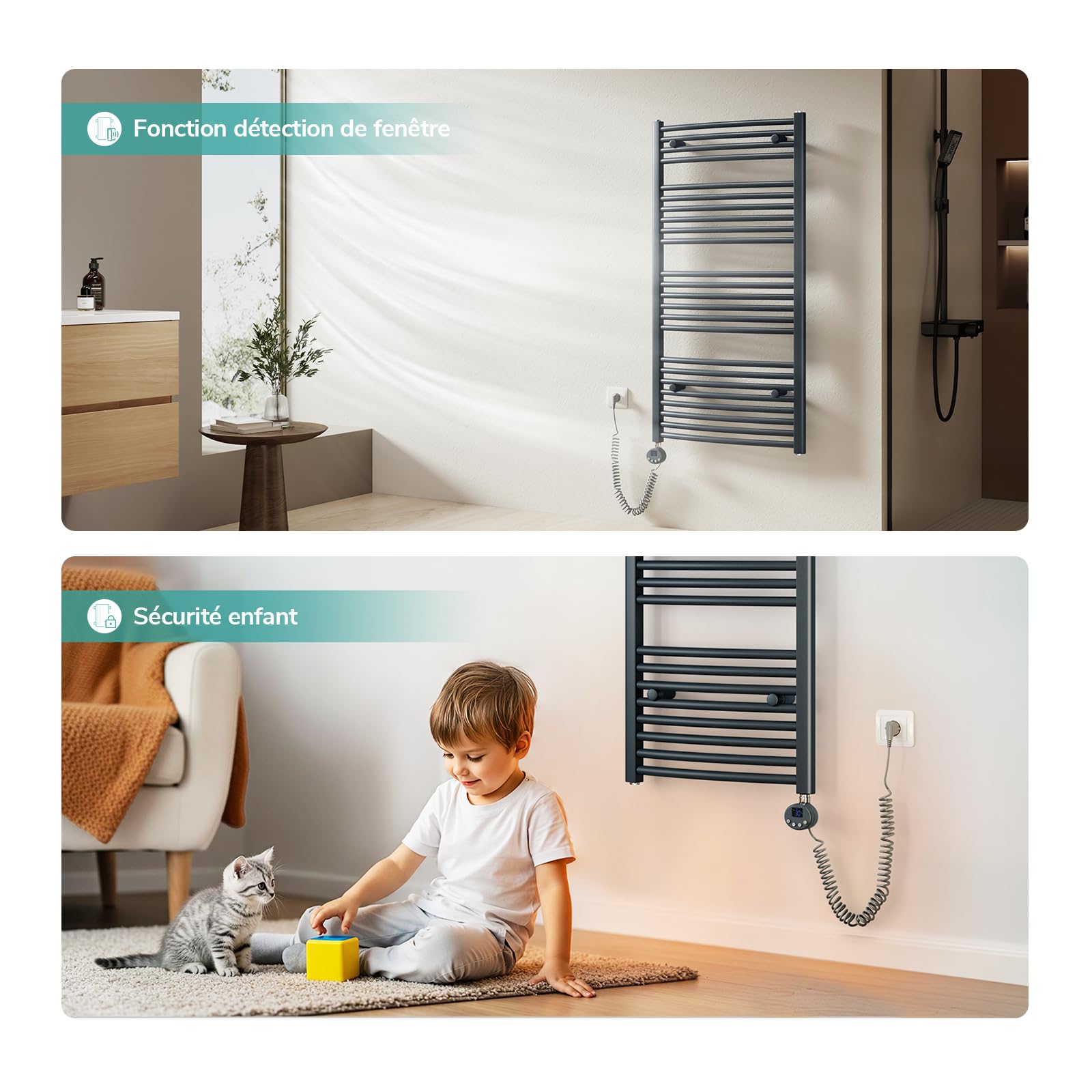 EMKE Seche Serviette Electrique avec WiFi Thermostat, 140x40 cm Anthracite | Chauffe Serviette Salle de Bain ,Sèche Serviette électrique,Porte-Serviettes Chauffant,500 W