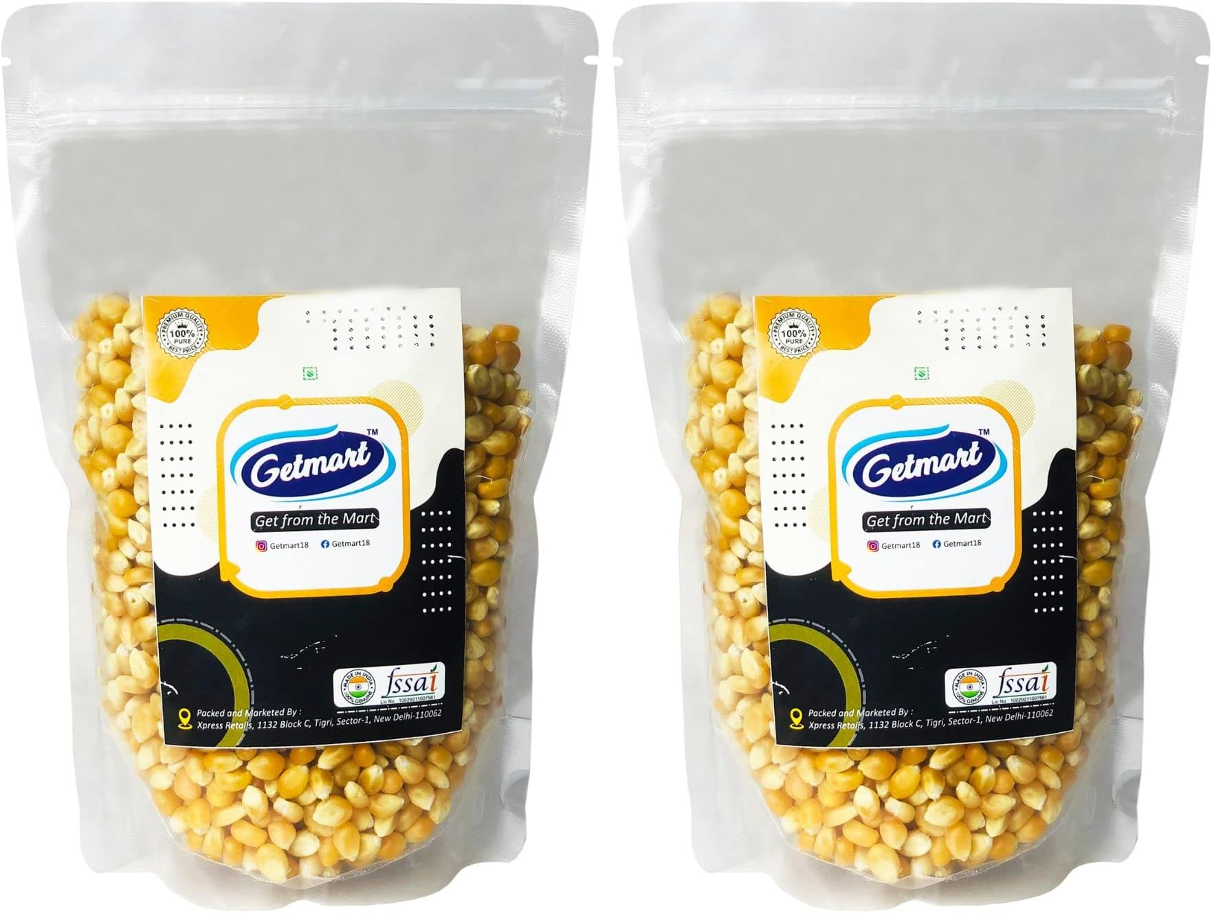 Getmart™ Popcorn Kernels, Unpopped Popcorn Seeds, Corn Kernels, Makki (1 Kg (Pack of 2 X 500g))
