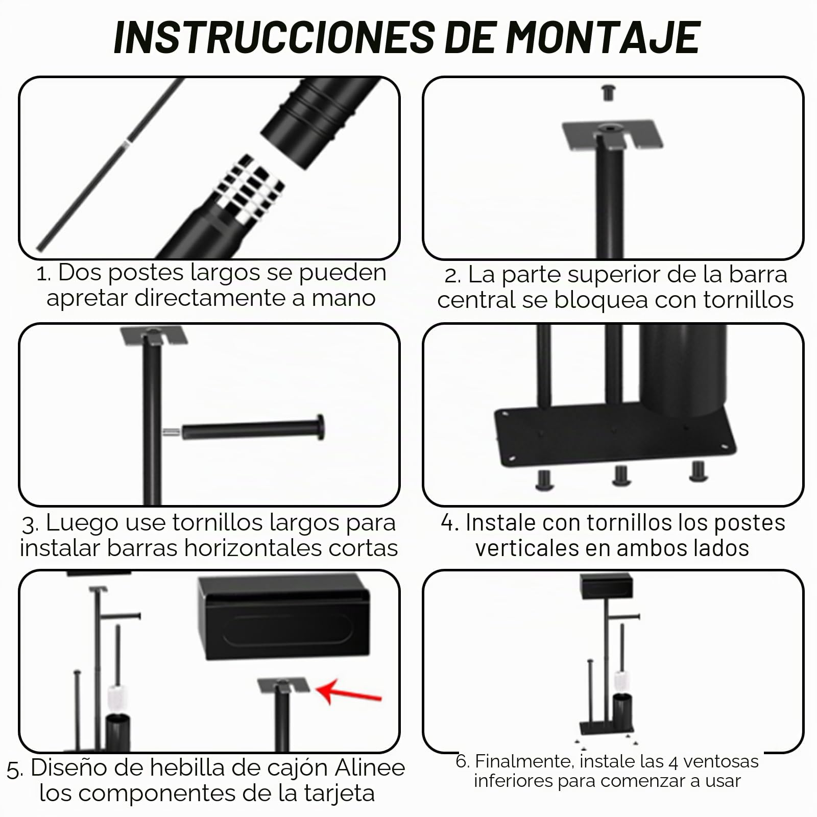 Porta Rollos de Papel Higienico Negro, Portarrollos y Escobilla Baño con Estante Superior Soporte para Papel Higiénico de Acero Inoxidable sin Necesidad para 3 Rollos de Repuesto