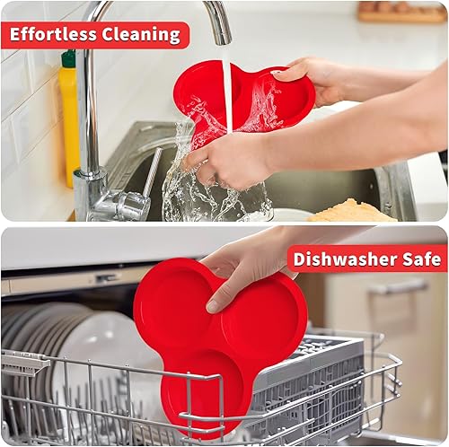 Miniatura 5 de Paquete de 2 moldes de silicona para freidora de aire, moldes redondos jumbo de 4 pulgadas para sándwiches de desayuno, bocados de huevo, bollos de