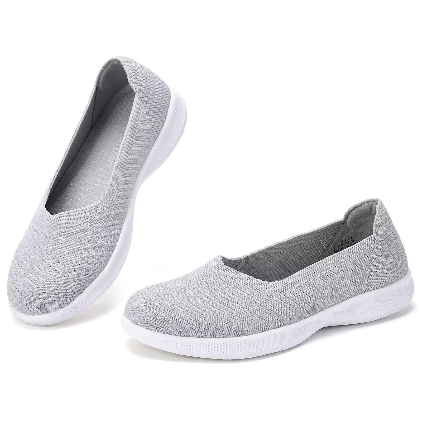 konhill Women's Ballet Flats Loafers Elegant Casual Flat Shoes Comfortable Soft Knitted Fabric Lightweight Slip On Walking Shoes