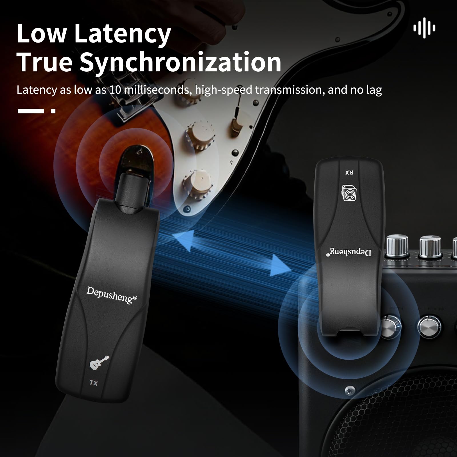Depusheng GT1 2,4 GHz Wireless Guitarra Sistema Silenciador Receptor + 2 Transmisores, Batería 10h USB-C, para Guitarra eléctrica, bajo, Ukelele (Receptor + 2 transmisores)