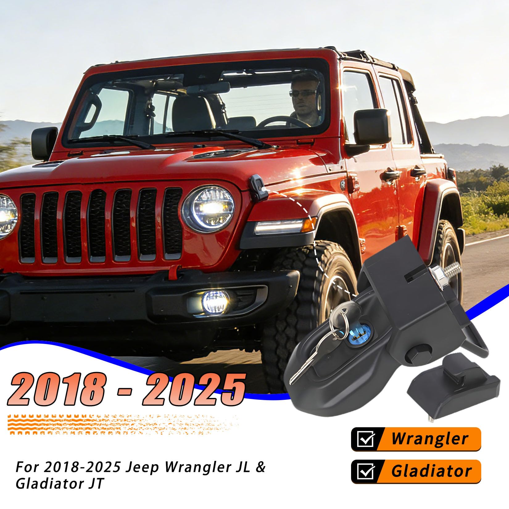 Motorhaubenriegel für JL Motorhaubenschloss mit Schlüsseln, Diebstahlschutz, Verriegelung für Jeep Wrangler JL und Gladiator JT 2018–2025 Modelle mit Schloss, Außenzubehör