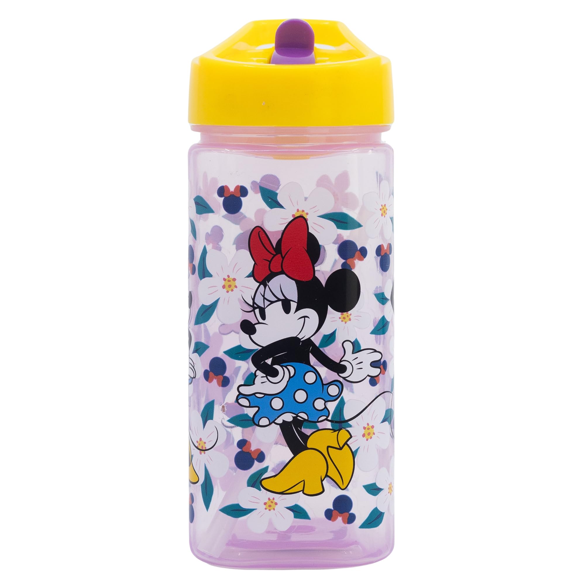 Stor Reusable Water Bottle Minnie Mouse with Built-in Straw 530ml - BPA Free - Square Plastic Kids Drinking Bottle