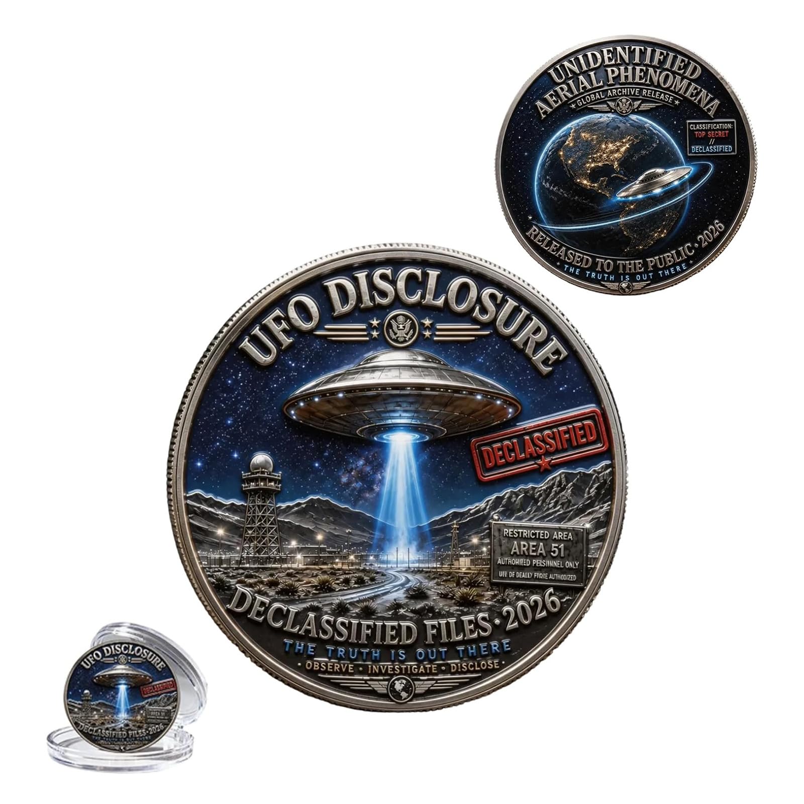 2026 UFO Disclosure Commemorative Coin, UAP Declassified Files Challenge Coin, Area 51 Metal Souvenir Token